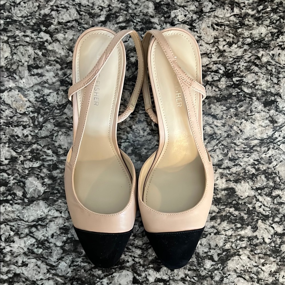 Marc Fisher Beige and Black Women's Slingback Heels